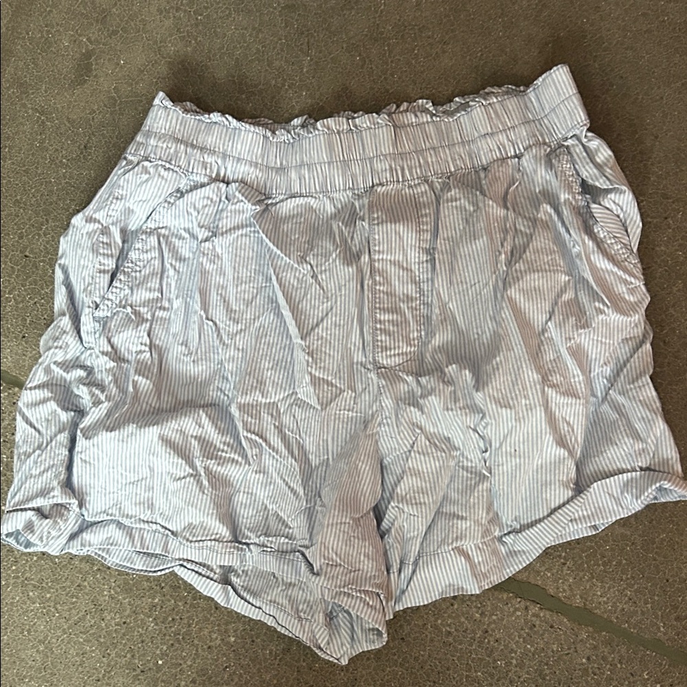 Aerie High Waist Striped Shorts - Light Blue